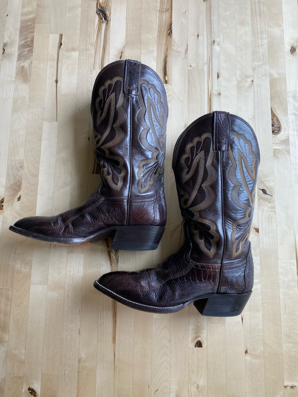 HONDO Men’s Ostrich & Cowhide Leather Cowboy Western Boots Chocolate Size 9-W